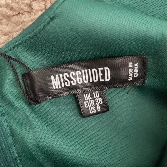 Green Missguided Silk-Style Dress w Ruffle Slit (Small - fits more Med-Large) - Picture 6 of 6